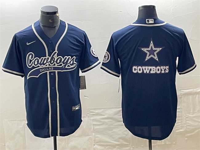 Men%27s Dallas Cowboys Navy Team Big Logo With Patch Cool Base Stitched Baseball Jersey